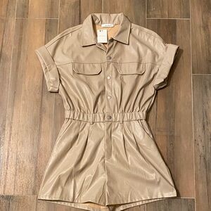 Tan Faux Leather Romper